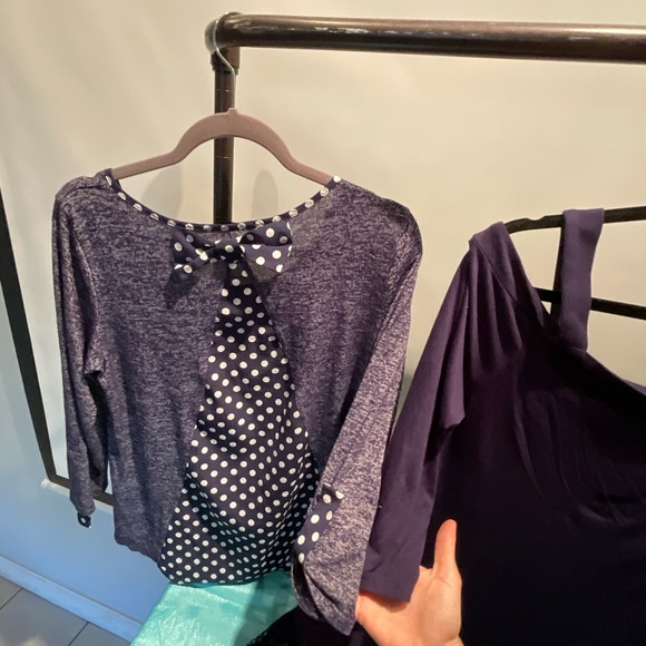 Navy 3-qtr blouses with BLUE COLDWATER CREEK lace V-neck & white Cami 4pc BUNDLE - Picture 8 of 15